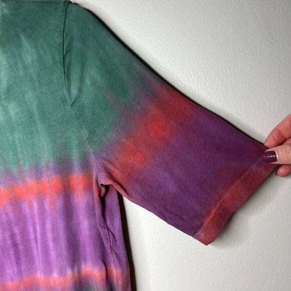 Raquel Allegra Tie Dye Cotton Henley T-Shirt Short Sleeve Sz 1 Small Boho Hippie - Picture 6 of 10